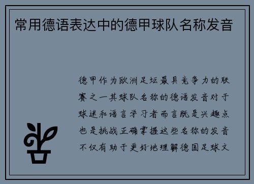 常用德语表达中的德甲球队名称发音