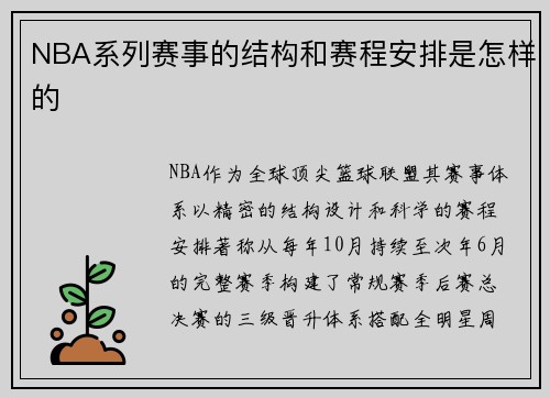 NBA系列赛事的结构和赛程安排是怎样的